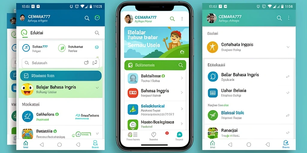 Tampilan antarmuka aplikasi CEMARA777 untuk Belajar Bahasa Inggris.