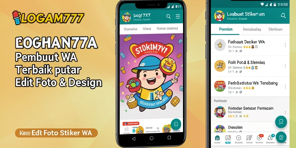 Tampilan antarmuka aplikasi LOGAM777 saat membuat stiker WA.